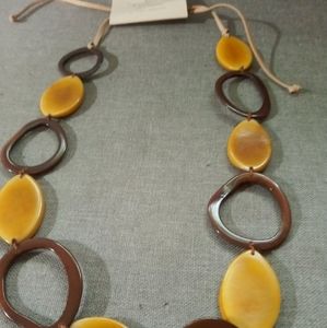 Yellow and brown oval long necklace
